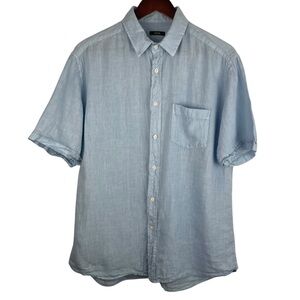 Benson | Light Blue Linen Button Short Sleeve Shirt